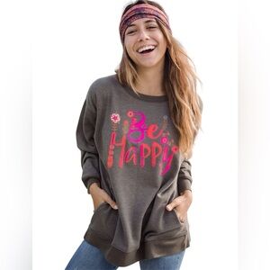 Natural Life Cotton Blend Be Happy Pocket Sweatshirt